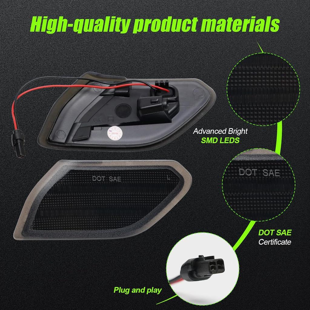 Amber LED Front fender Side Marker Light Compatible with 2018-2025 Wrangler JL 2020-2025 Gladiator JT Turn Signal lamp 2PCS Smoke Lens