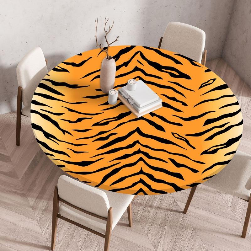 Creative Animal Fur Texture Patten Round Table Cover Fitted Vinyl Tablecloth Elastic Edged Waterproof Dining Table Cloth