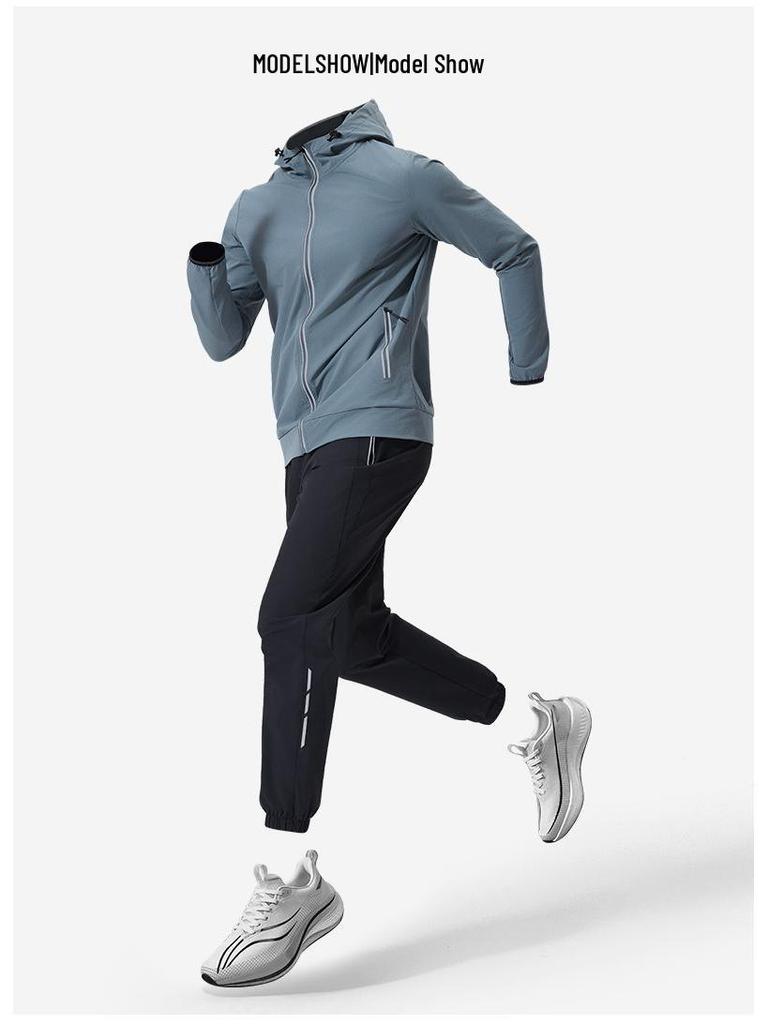 Men's Quick-Dry Hooded Jacket & Pants Running Set - Breathable, Sweat-Absorbing Training Outfit for Spring and Autumn
