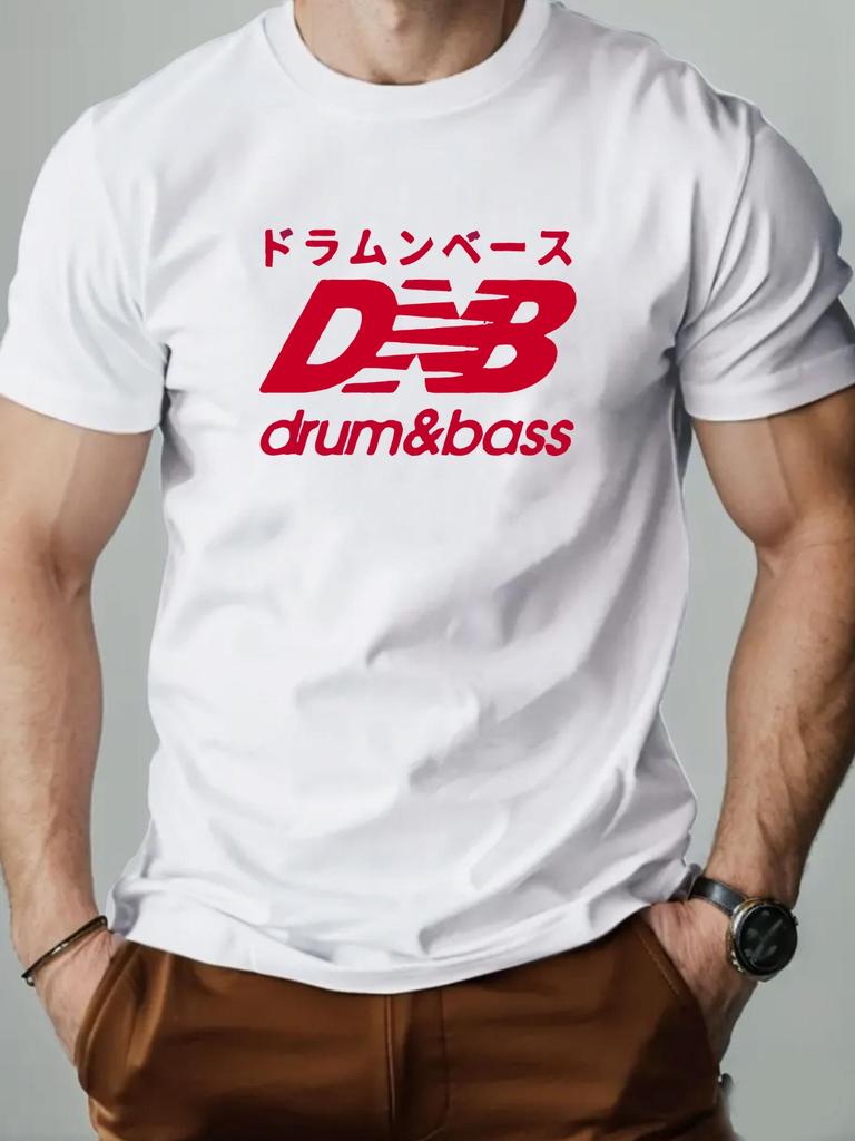 T Shirt For Man 100% Cotton Drum & Bass Print Short Sleeve 2025 New Summer Round Neck Breathable Casual Streetwea Daily Tee