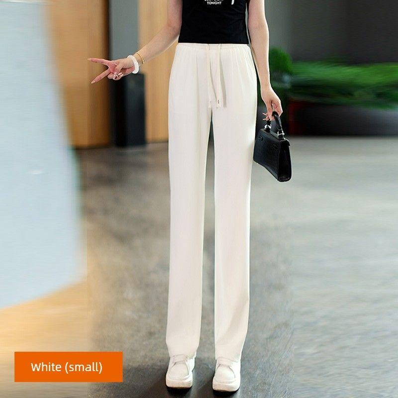 

Ice Silk Narrow Version Loose Pants Female Summer Thin Pants 2025 New Arrival Small Drape Athleisure Straight-Leg Pants White-Small 3XL(Suggested 67.50 kg-75.00 kg)