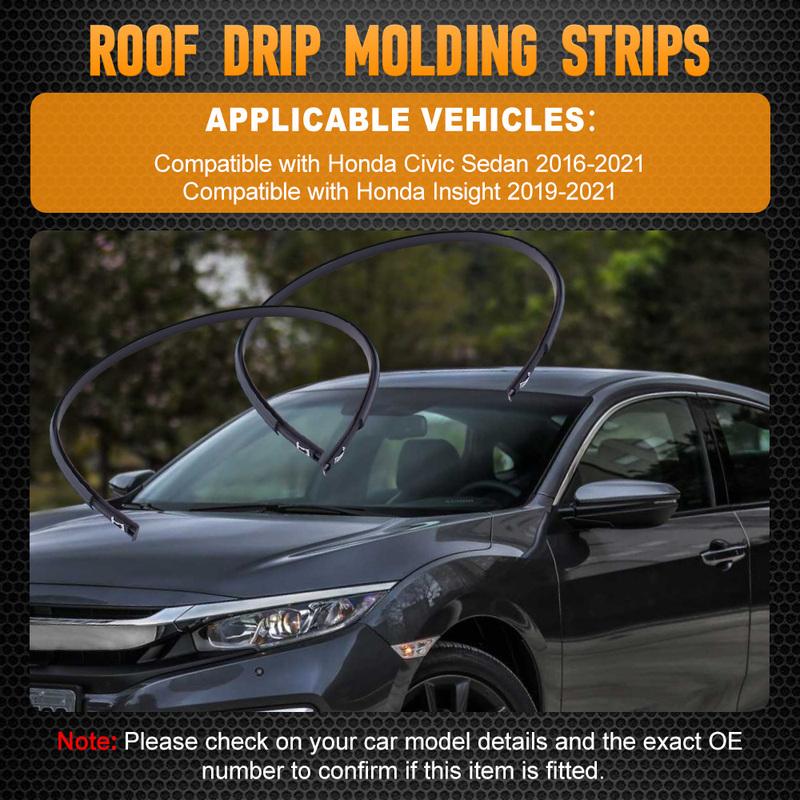 Pair Left Right Side Car Roof Trim Molding Strips Rubber Black for Honda Civic Sedan 2016 2017 2018    74306TBAA00