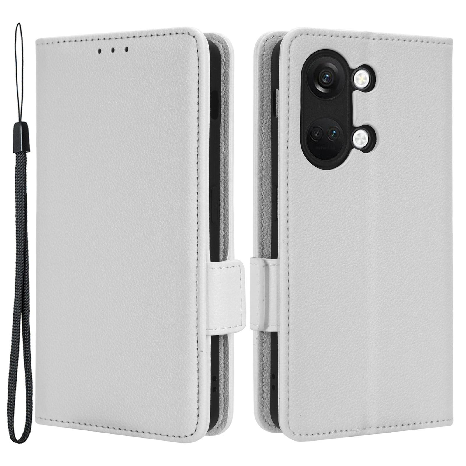 

PU Leather Case for OnePlus Nord 3 5G/Ace 2V Litchi Texture Folio Flip Wallet Stand Phone Cover White