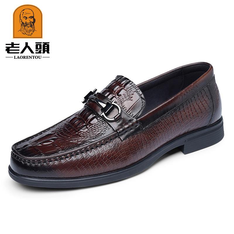 

Old man head leather shoes men s one foot casual shoes father middle-aged men s father soft-soled cowhide beanie shoes 20618 44 коричневый