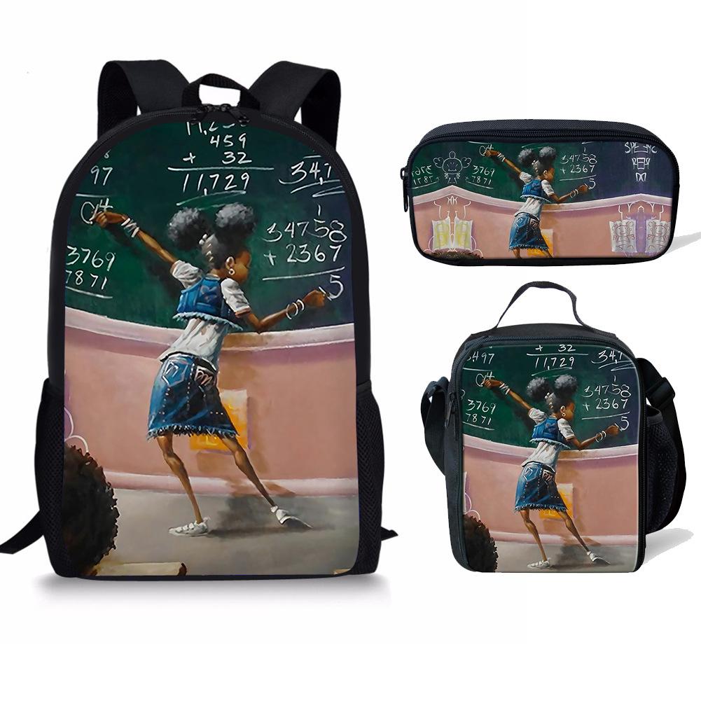 Classic Popular Funny Lovely African Girls 3D Print 3pcs/Set Pupil School Bags Laptop Daypack Backpack Lunch Bag Pencil Case