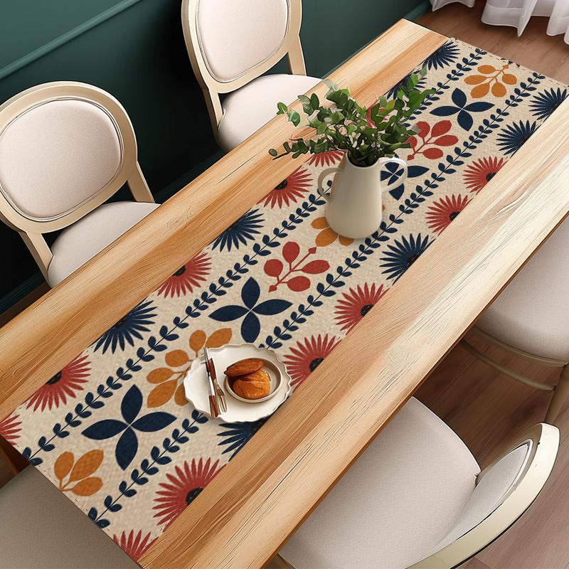 Retro Floral Pattern Table Runner, Dining Table Decor, Long Tablecloth, Rustic Style Tea Table Runner