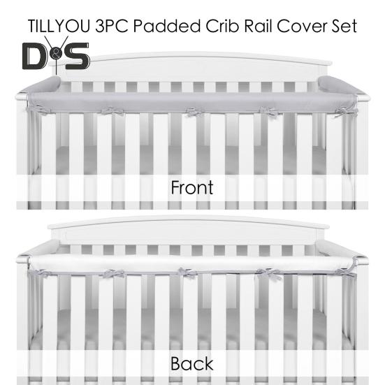 3Pcs Crib Rail Cover Reversible Crib Rail Edge Protector Soft Anti-Collision Teething Strip Universal Baby Crib Corner Guard Safety Bumper
