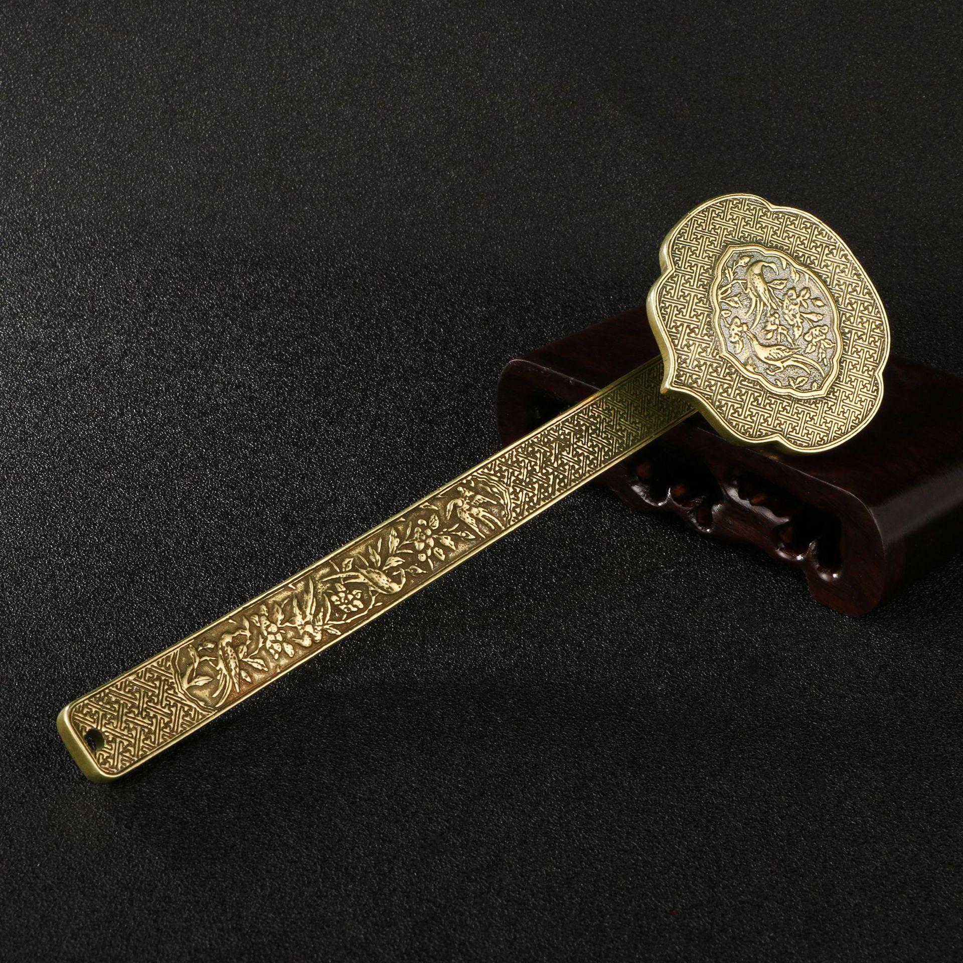 Solid Brass Ruyi Ornament Copper Sculpture Treasure Bowl For Exhibition Hall Study Office Decoration