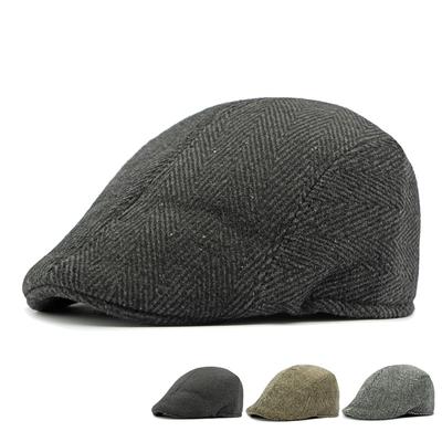 Hat Men's Middle-Aged and Elderly Warm Hat Autumn Winter Vintage Beret Wool Peaked Cap Forward Hat