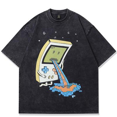 Streetwear Lustiges Grafik-T-Shirt Baumwolle gewaschenes schwarzes T-Shirt Unisex Tops Tees Sommer Kurzarm-T-Shirt