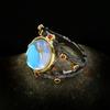 2026 European and American Exaggerated Creative Abstract Art Line Winding Moonstone Ring Necklace Earrings Black Gold Three-piece Set