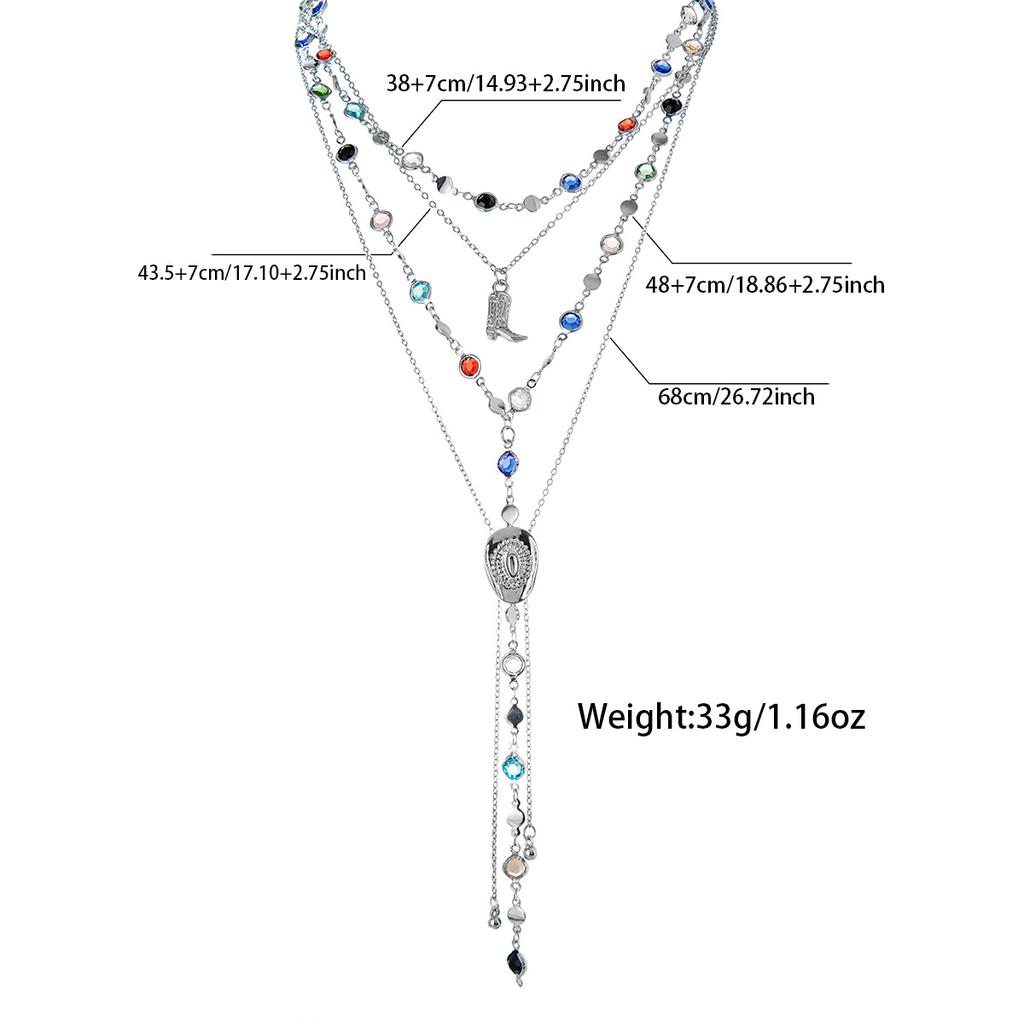 3 Western Style Denim Hat Boots Pendant Pull-out Necklace Long Colorful Round Bead Chain Y-shaped Women's Necklace Sweater Chain