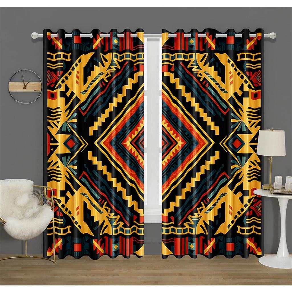 Metal Safe Cabinet Gate Aztec Pattern Curtain Fit Office Decor Bedroom Living Room Kitchen Balcony Window Decor 2 Panels