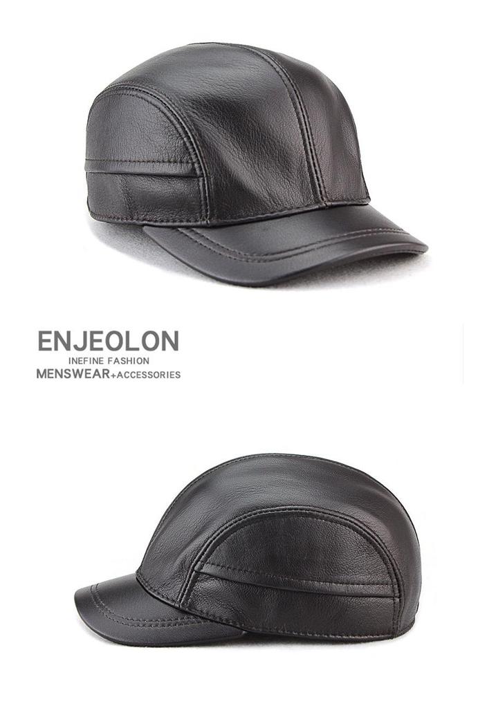 Men's Sheepskin Leather Baseball Cap - Trendy Autumn/Winter Hat for Middle-Aged and Elderly Men