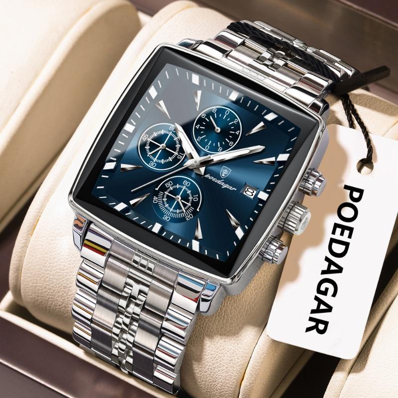 Top Brand New Square Men's Watch Multifunctional Business Quartz Waterproof Luminous Calendar Watch