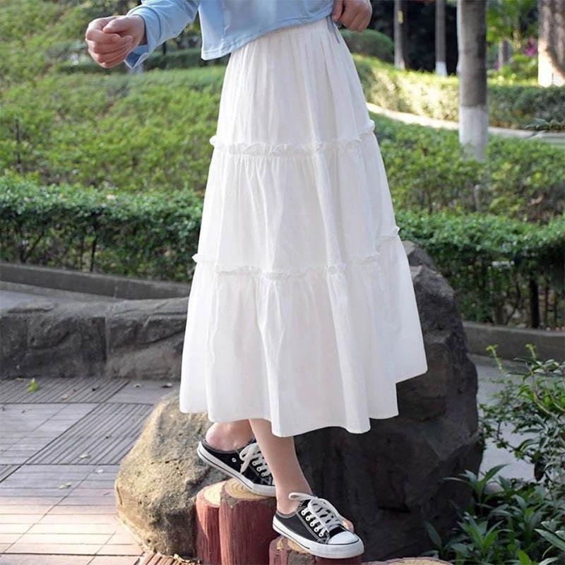 Jednobarevná bohyně sukně dortová sukně super víla dívka štíhlá letní áčková sukně středně dlouhá sukně