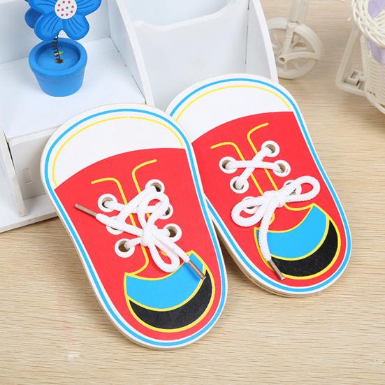 Wooden Threading Lacing Shoes Training Board Kids Toddler Early Learning Toy