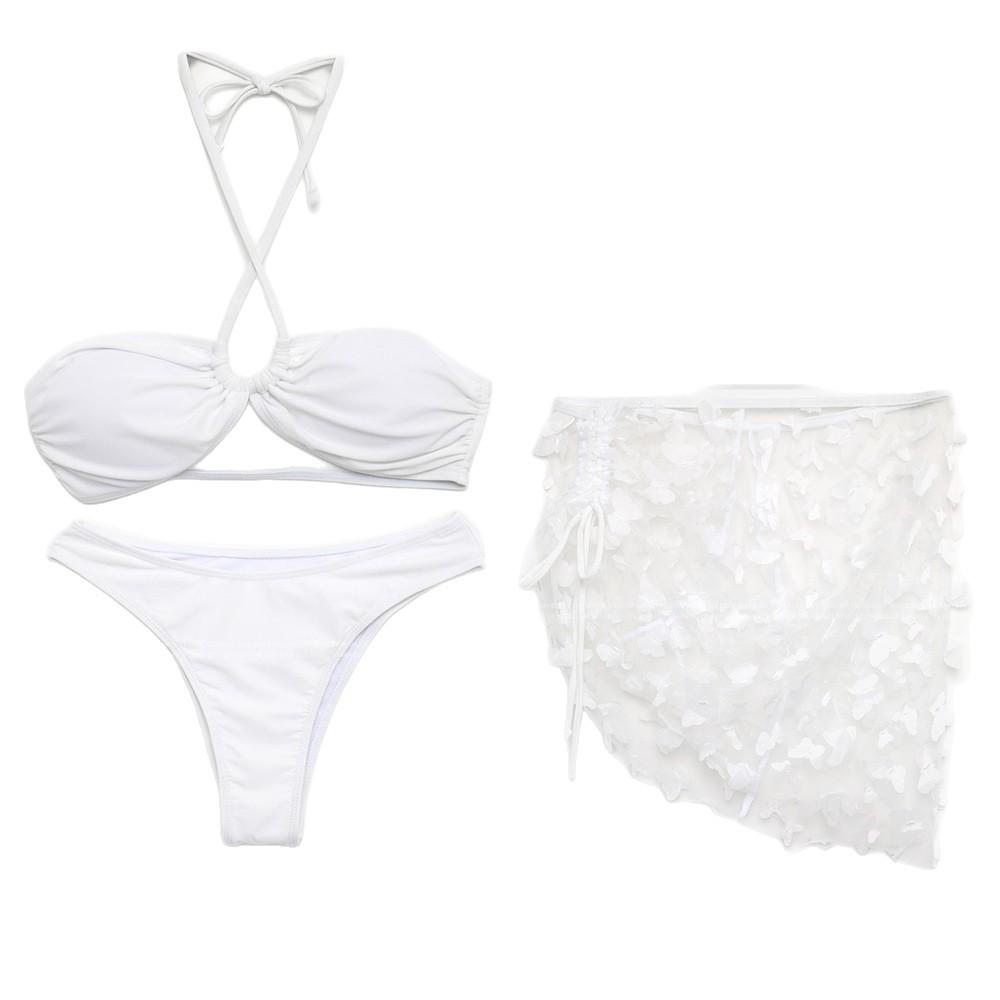 Strapless Cutout Bikini with Mesh Skirt - Slimming Three-Piece Swimsuit for Summer & Hot Spring Vacations