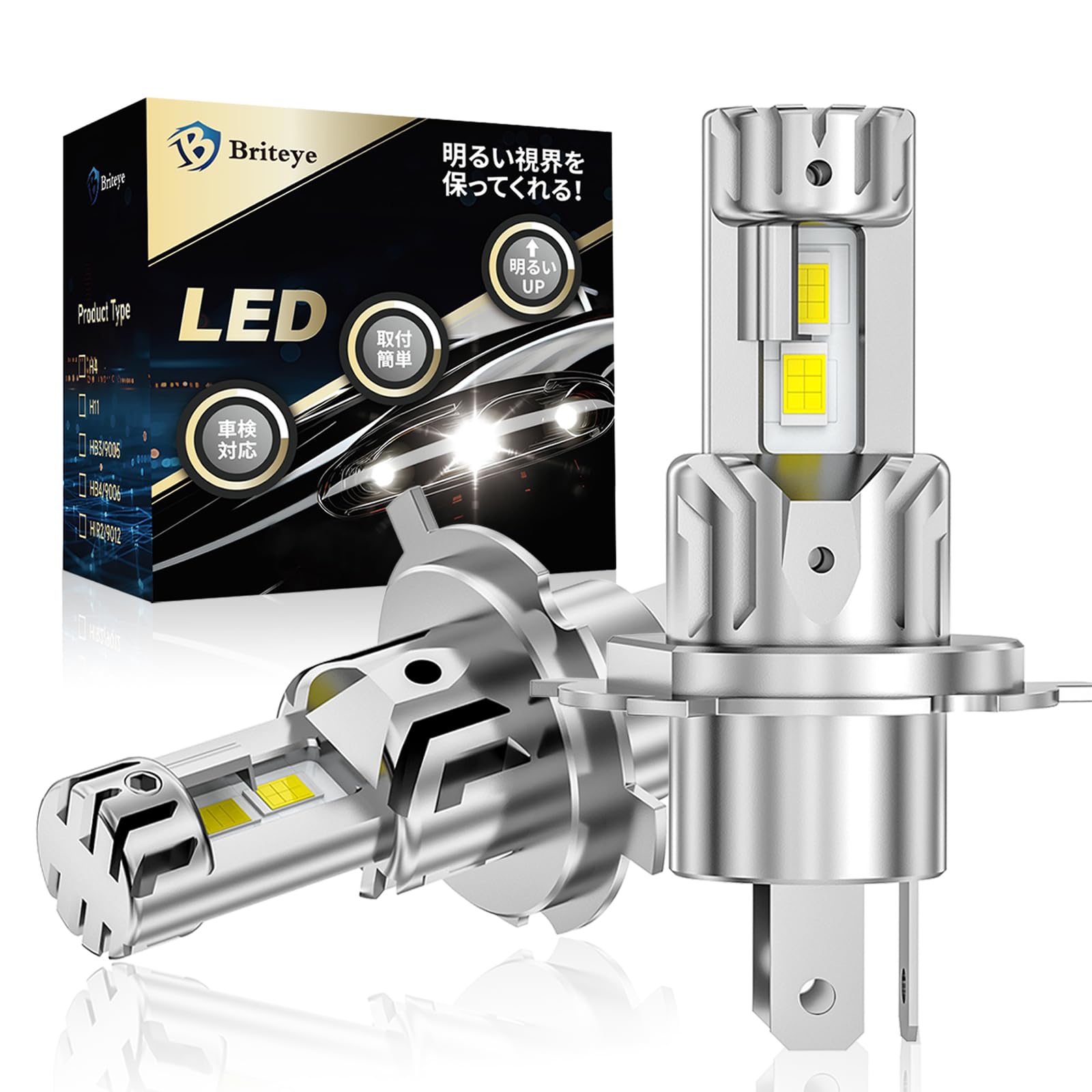 Briteye H4 LED Vehicle Inspection CSP Super 6500K Genuine Replacement LED H4 Instant Noise for Vehicles with Hybrid and EV Set of 2 Headlights,