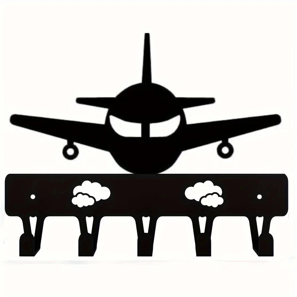 Airplane Metal Key Holder Wall Home Decor - Aircraft Art for Living Room Bedroom Artwork and Functional Decoration