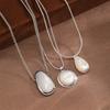 Elegant White Mother Of Pearl Pendant Necklace Women Minimalist Geometric Design Gold-Tone Chain Daily Wear Layering Piece