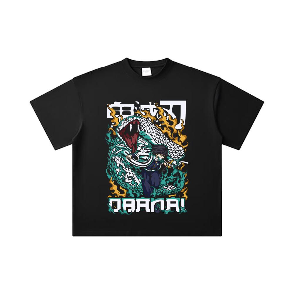 260 GSM Double Yarn 32 Count 100% Cotton Demon Slayer V103 Obanai Print Unisex Heavy Cotton T Shirt