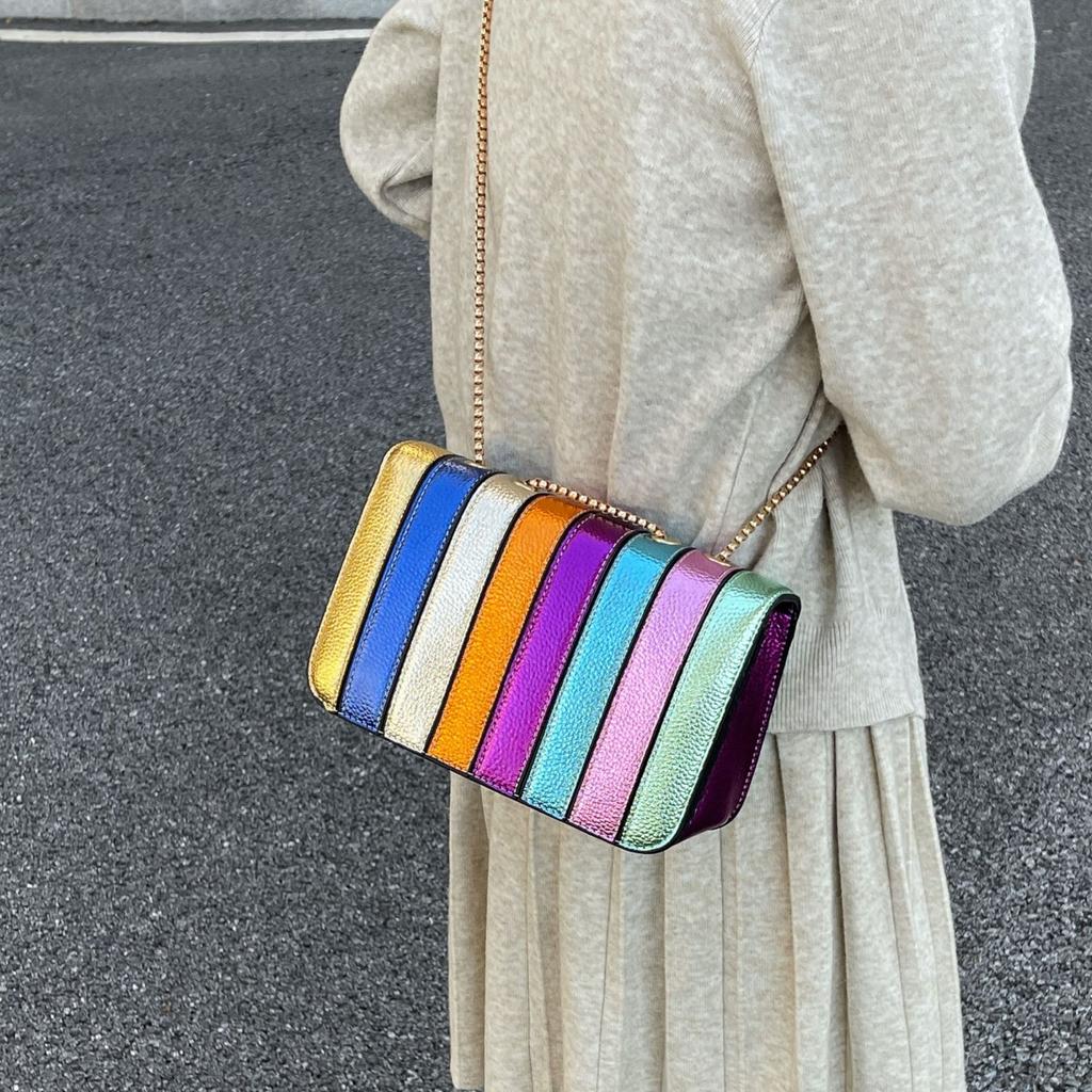 2025 new trend fashion niche contrasting color design shoulder bag color camera bag chain messenger bag small square bag