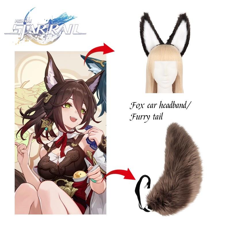 Rail Honkai Star Tingyun Cosplay Plush Fox Ear Headband Furry Tail Accessories
