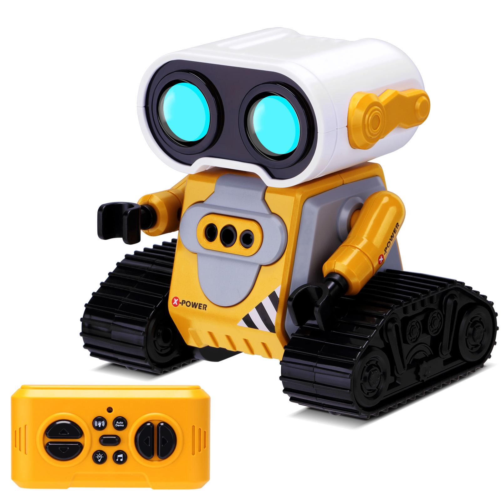 Robotjátékok, 2,4 GHz-es újratölthető távirányítós robotok automatikus bemutatóval, zenével, LED szemekkel, sárga/szürke