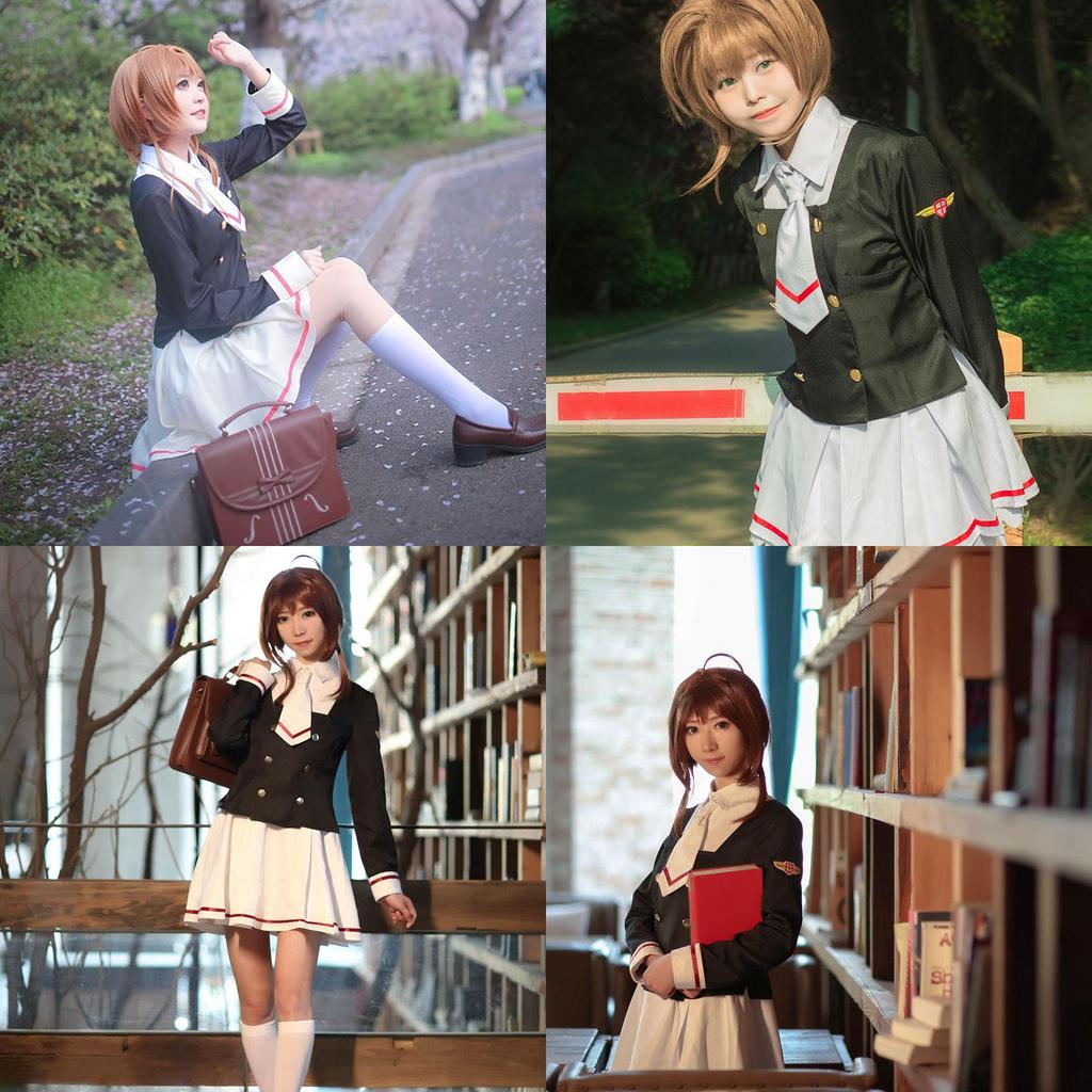 Autentyczny Kostium Cosplay Sakura Kinomoto z Cardcaptor Sakura w Oszałamiającym Czarno-Białym Wzornictwie