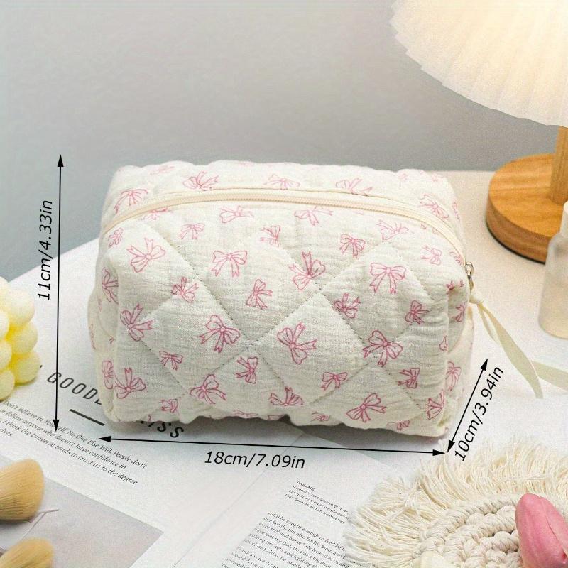 Cute Bow Make Up Bag Cute Bow Knot Pattern Toiletries Bag Travel Make Organizer Zipper Pouch, Quilted Cosmetics Bag, Stylish Foldable Commuter
