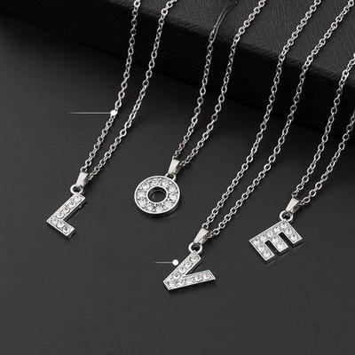 European & American Diamond Letter Pendant Necklace for Women - Stainless Steel Jewelry