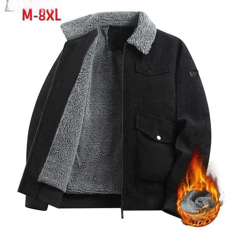 Jacket Men's Winter Style Men's Lapel Jacket Plus Velvet Thickened Casual Plus Size Warm Tooling Top