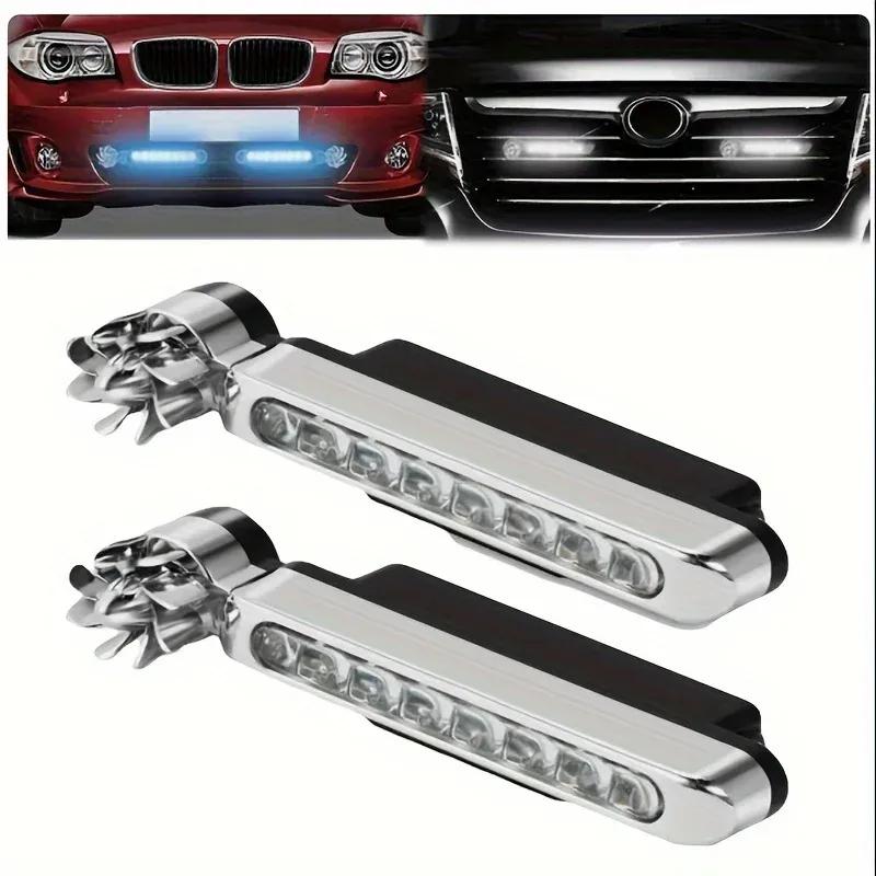 2 pezzi Auto ad Energia Eolica Luce Diurna a LED Illuminazione Ausiliaria Lampada a Ventola Rotante Fari Diurni per Automobili Decorativi