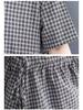 2022 Summer Korean Plus Size Plaid Waist-Gathering A-Line Dress