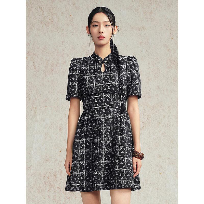 

PEACEBIRD Women s Floral Jacquard New Chinese Style Short Dress L