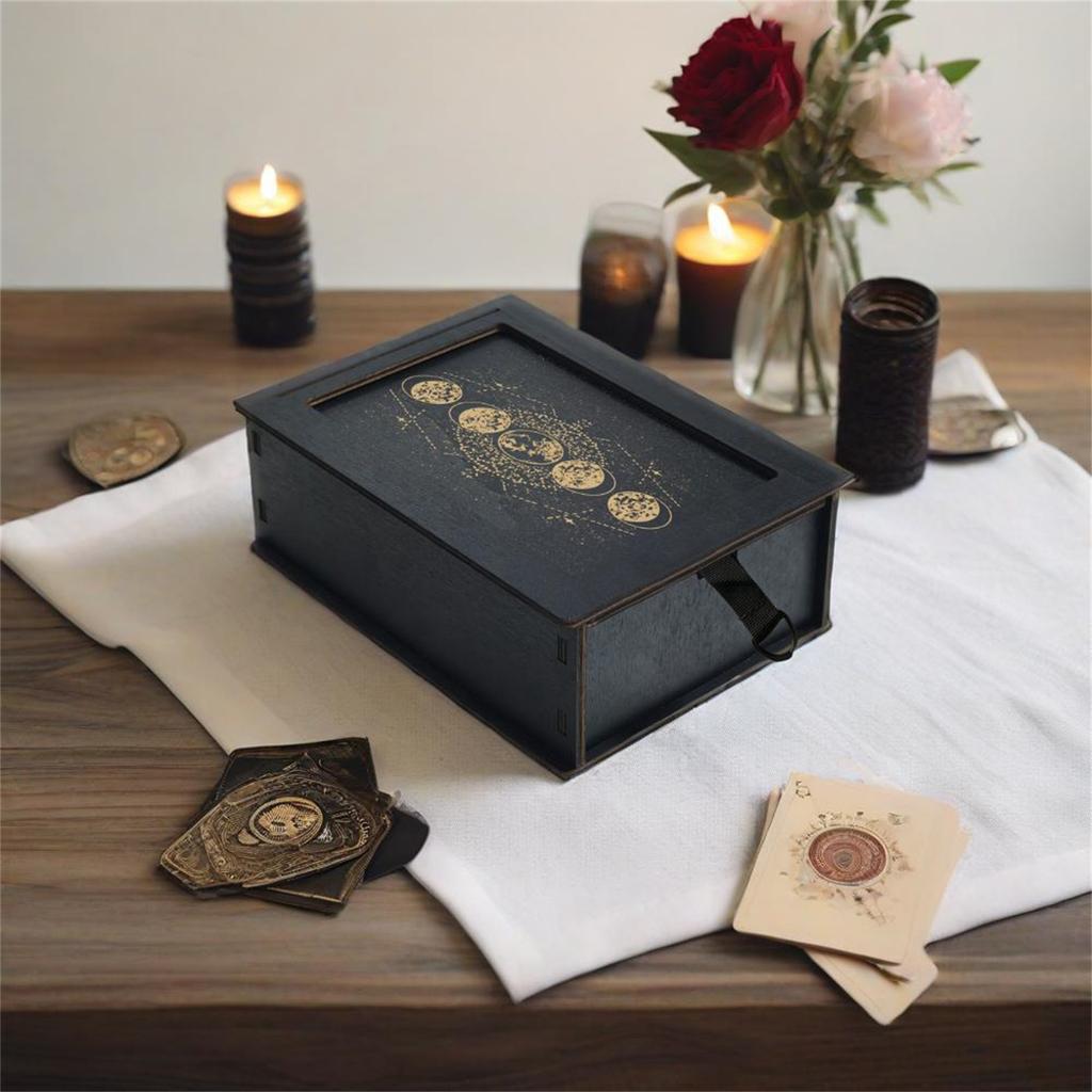 Push Pull Tarots Card Storage Box Wood Tarots Card Storage Case Portable Card Container Astrology Trinkets Box Enduring