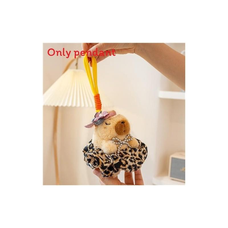 Søt blomsterhodeplagg sløyfe capybara plysjdukke anheng til gave og dekor