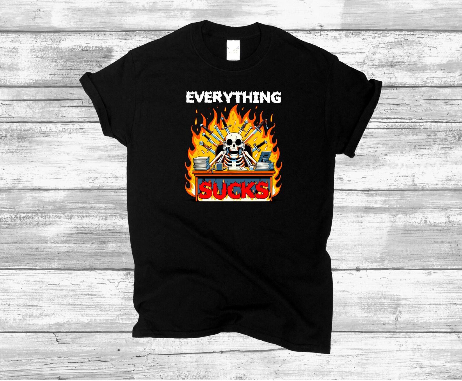 Funny Skeleton Graphic Tee, Everything Sucks Back To School Chaos Vibes T shirt L