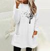Women's Loose Fit Crew Neck Tunic Sweatshirt Long Sleeve Double Fleece Pullover Top Dandelion Floral Print Casual Fall Sweater With Side Pockets