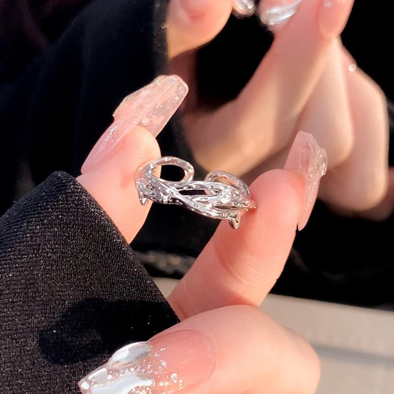 Elegant Copper Geometric Design Adjustable Open Ring For Women Couples Fashion