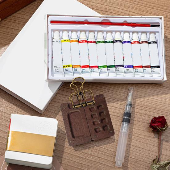 Mini-Aquarellfarbenkasten, Taschen-Reiseset für Künstler, 8/15-Farben-Palette, Walnussholz, Metallclip, tragbarer Aquarellstift