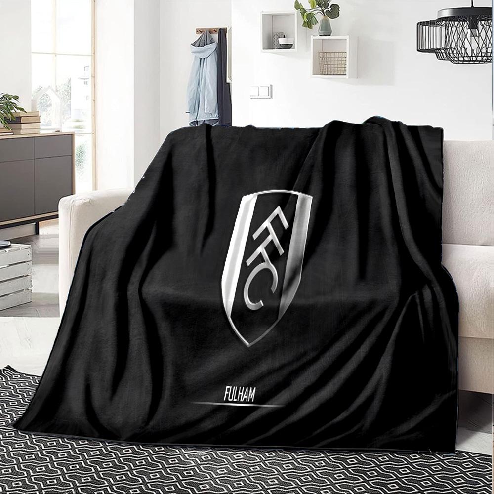 Fulham Football Crest Flannel Blanket, Soft Polyester, Modern Design, All-Season for Camping, Travel, Gifts for holidays or birthdays