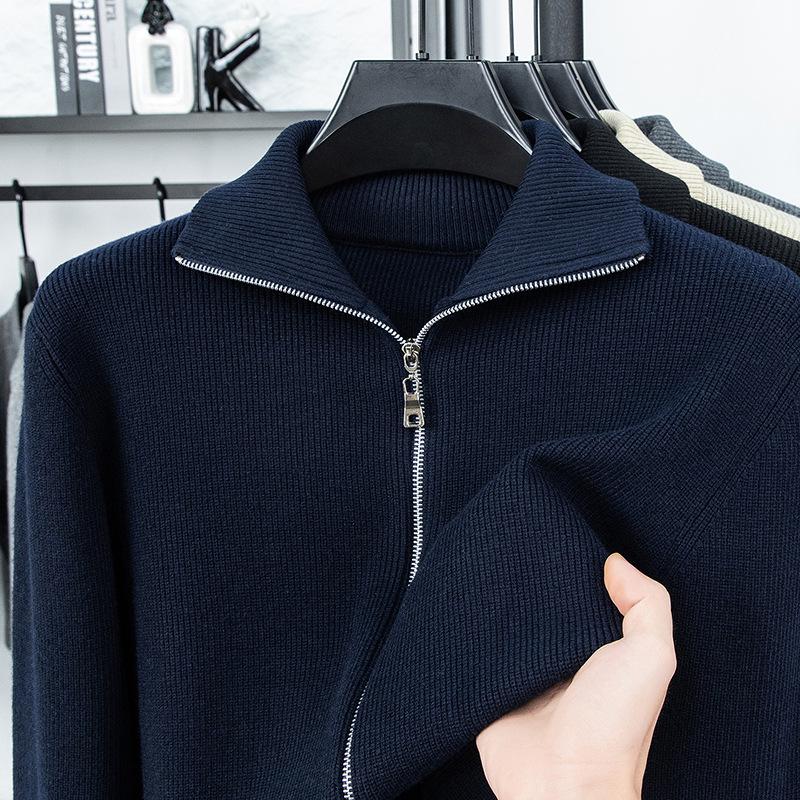 2025 Autumn/Winter Men's Thick Wool Knit Cardigan Business Casual Jacket for Middle-Aged Dads