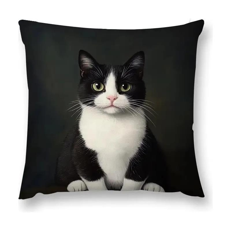 Almohada De Felpa De Gato Blanco Y Negro De Doble Cara, Esti S