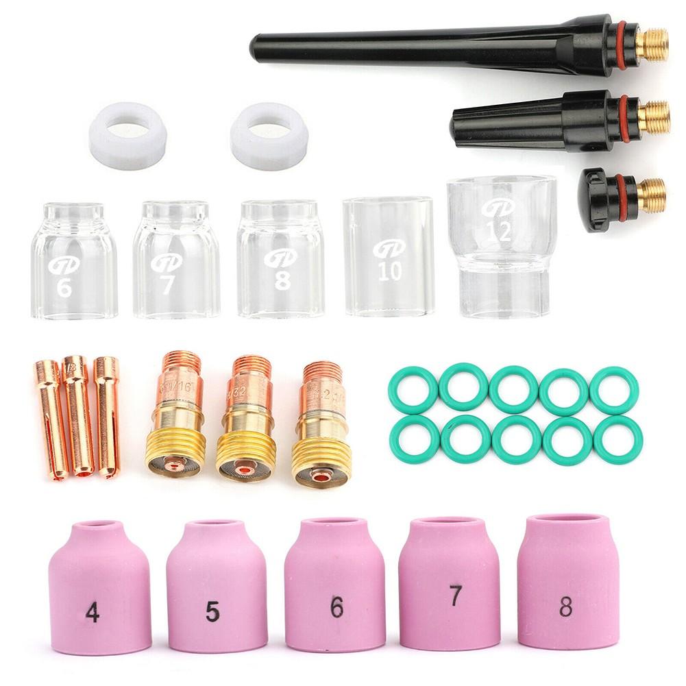 31Pcs TIG Welding Torch For Stubby Gas Lens#12 Glass Cup Kit For WP-17/18/26