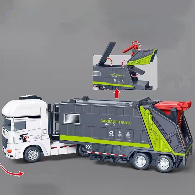 1/30 City Garbage Truck Car Model Simulation Garbage Sorting Sanitation Road Cleaning Sweeper Vehicles Car Model Kids Toys Gifts