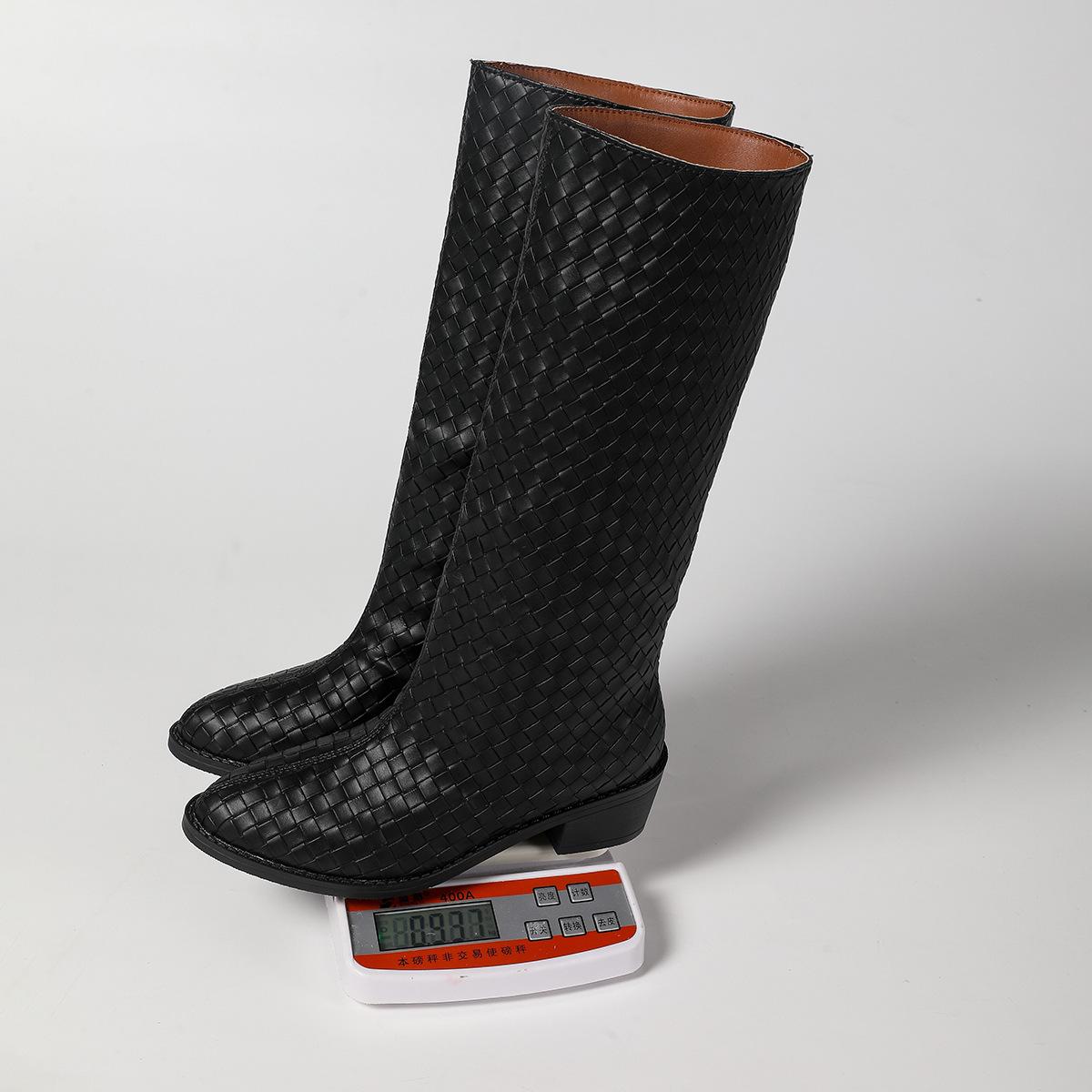 

Модные плетеные ботильоны на низком каблуке, женские новые европейские и американские ботинки-чулки с острым носком и толстым каблуком, женские ботинки 43 чёрный