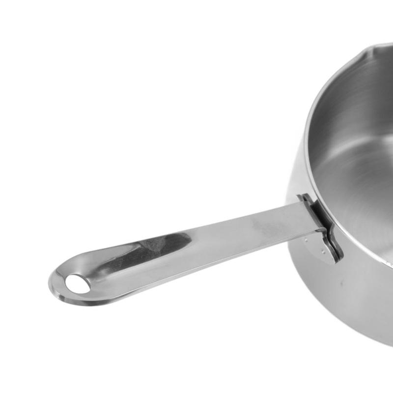 Stainless Steel Butter Warmer Flat Bottom Milk Pot With Double Diversion Mouth Hanging Hole For Chocolate 350ML