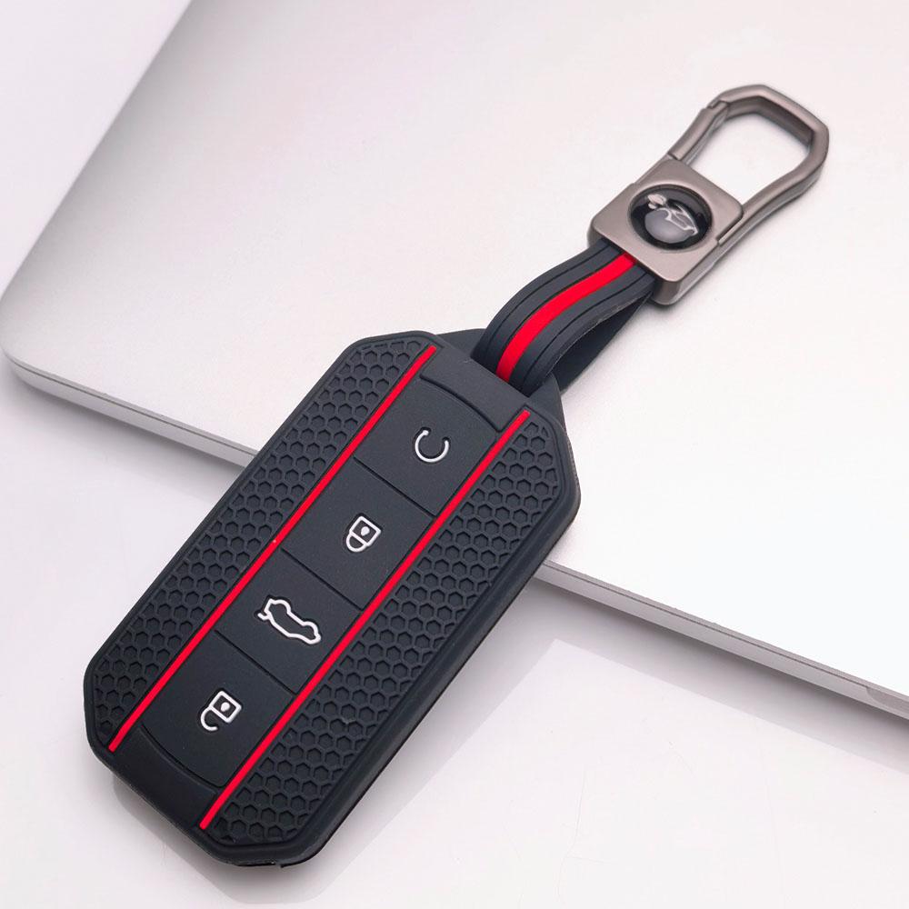 4 Button Silicone Key Fob Cover with Matching Keychain for Chery Jaecoo 7 8 J7 J8 Lock Unlock Trunk Remote Start Buttons, Full Wrap Key Guard for